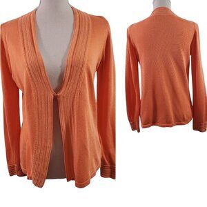 Anne Klein Women’s Orange Knitted Open Front Cardigan Sweater - Size Small
